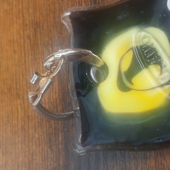 Italiano Murano Stamped Gold and Blue Swirl BlowGlass Pendant Reversable Design - Picture 4 of 4